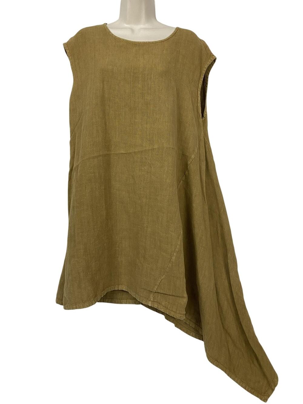 Bryn‎ Walker Linen Tunic Top Womens Large Brown Asymmetrical Hem Lagenlook Boho